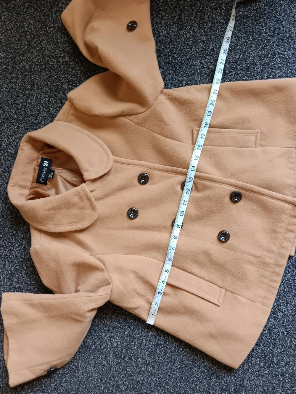 Forever 21 Tan Double-Breasted Peter Pan Collar Peacoat Womens Size Large